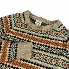 J. Crew 100 Lambswool Knit Fair Isle Sweater Mens Medium Fits Small Cabin Ski