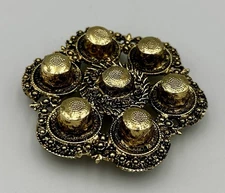 Vintage Gresco Gold Tone Thimble Holder 7 Pc Metal Display Stand