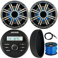 Kicker Marine Gauge Style Receiver, Cover, 2x 6.5" 195W Speakers, Grille, Wire