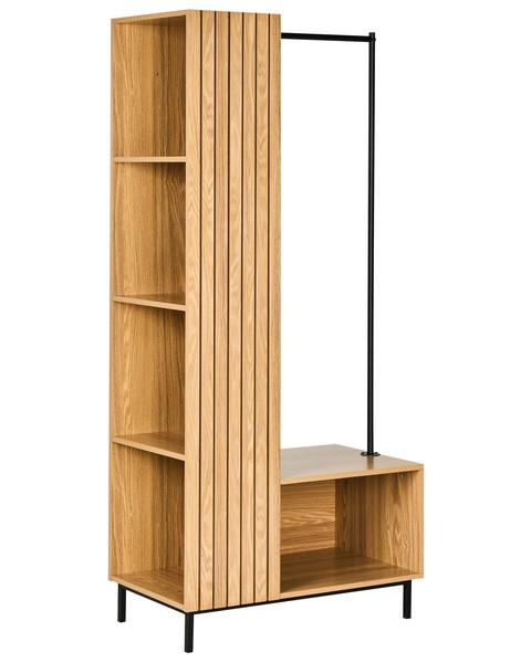 Lamellen Flurgarderobe Set Holzoptik Hellbraun Mit 5 FäChern Kleiderstange-image