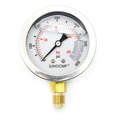 SINOCMP 40Mpa/0-400bar/0-6000PSI Economical Multi Purpose Double Scale Stainl...
