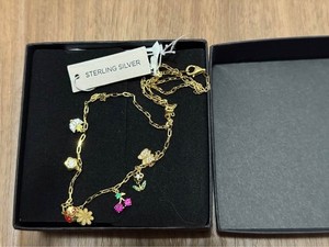 Authentic Rachel Zoe Gold Plated Sterling Silver Cherry Ladybug Flower Charms Necklace NWT