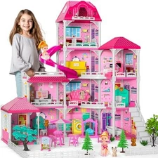 Barbie Dreamhouse, Pieces, Pool Party Doll House with 3 Story Slide