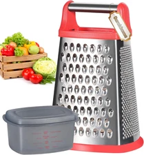Cheese Grater with Handle, Stainless Steel Box Grater, 4 Side Kitchen Vegetable