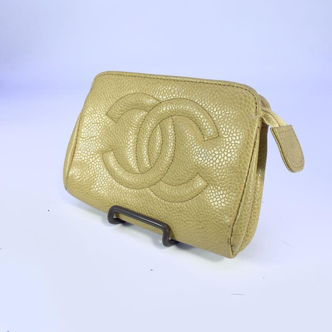 Chanel Yellow Caviar Coco Mark Cosmetics Pouch Case