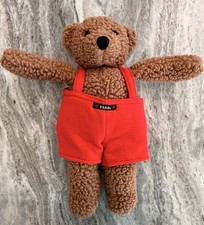 VTG 1986 Kinder GUND Gear Wooly Brown Teddy Bear 16  Plush Red Overalls Rattle