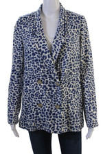 Cartonnier Anthropologie Womens Blue Animal Print Button Blazer Size S