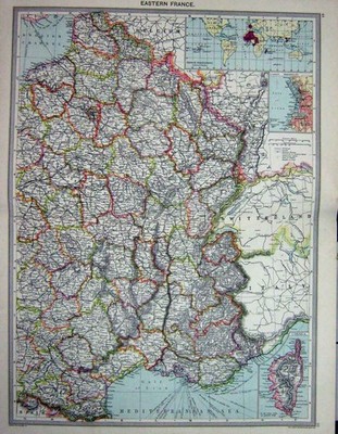 Alte antike Druck Karte um 1880 Ostfrankreich Paris Plan Marseille Korsika 19.