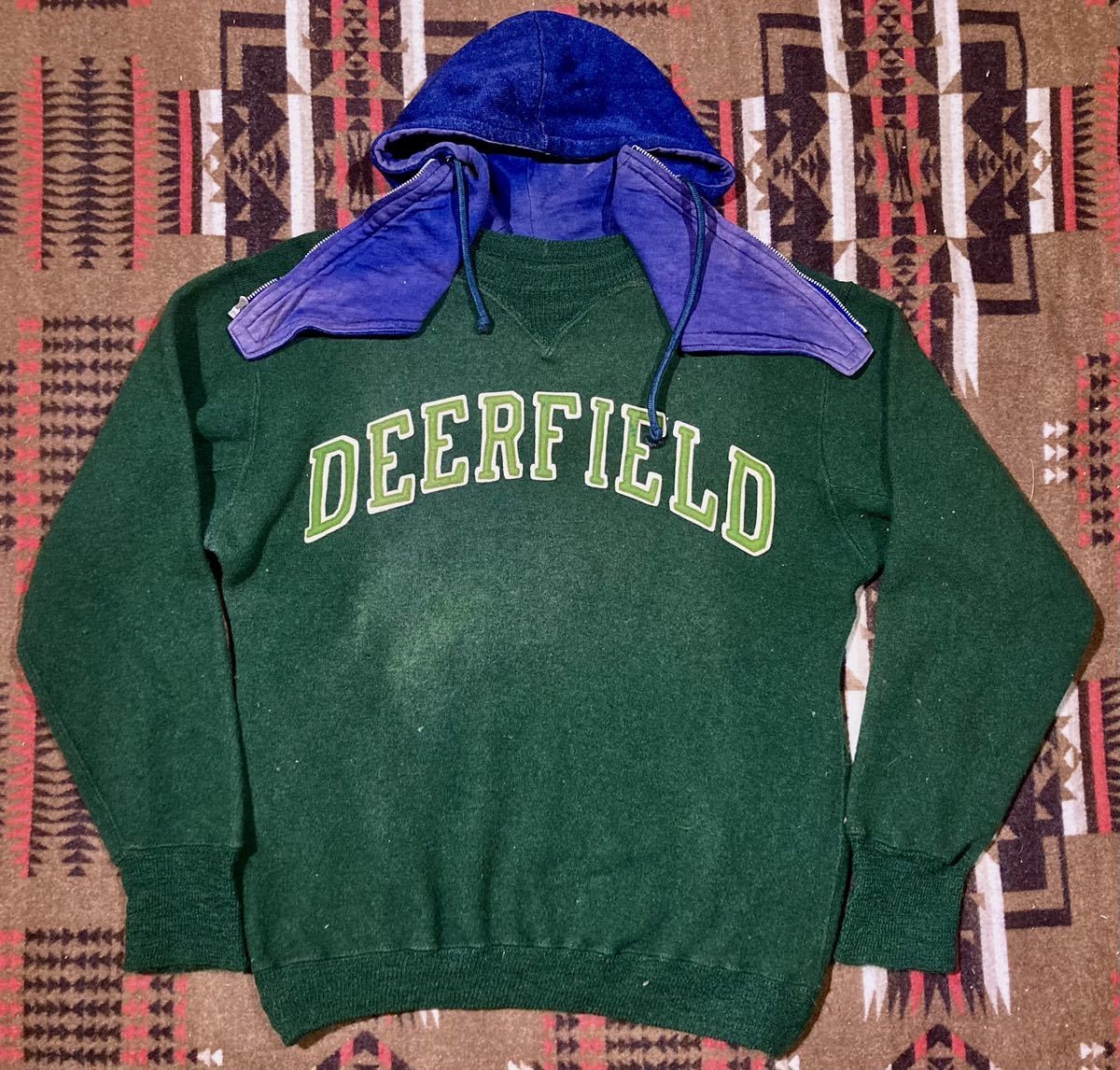 Antique 1920s 1930s Wool Sweatshirt Double V Rare Hooded Pullover