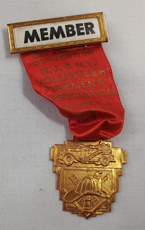 Vintage 1966 New Jersey New York Volunteer Firemen's Association Medal Badge