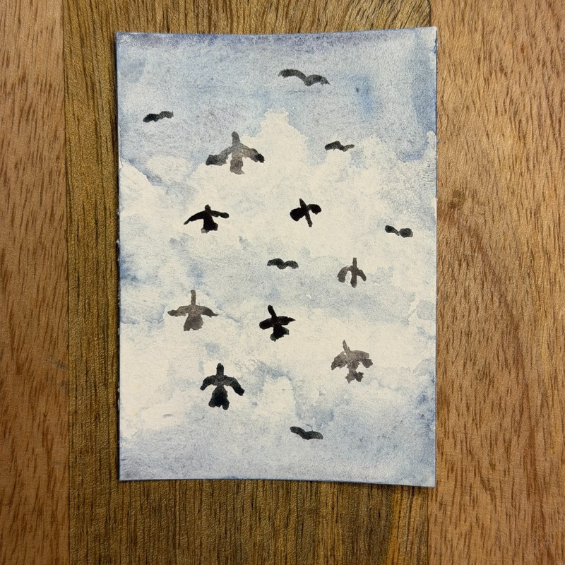 Original ACEO watercolor - Above sky bird art by geekella