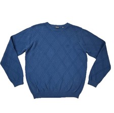 IZOD Blue Argyle Knit Sweater L Retro Preppy Eclectic Grandpa Classic