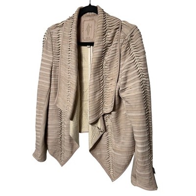 My Tribe USA Genuine Leather Drape Front Jacket with Zipper Sleeve Details