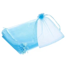 25pcs Organza Bags 8x12 Inch Drawstring Favor Pouches Sheer Mesh Bag Lake Blue