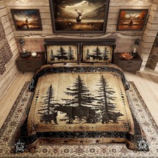 Rustic Bear Comforter Set Full Woodland Wildlife Hunting Bedding Set Farmhous...