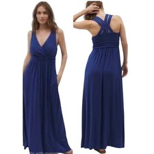 Soma Size L Isla Cross Back Maxi Blue Dress Built in Bra Soft Jersey