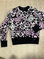 Chanel 36 Knit Sweater Long Sleeve Jacquard Coco Lion Number 5 Black White Light