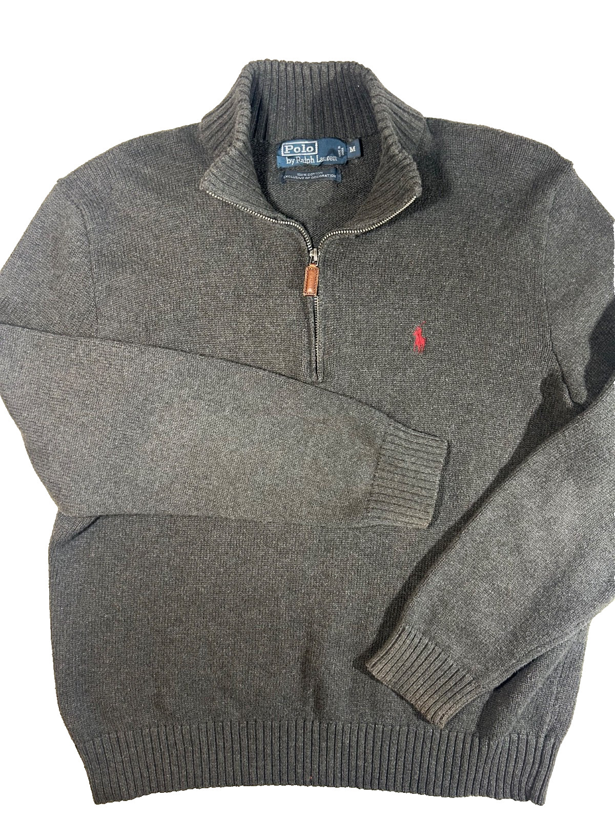 Ralph Lauren Polo Mens Sz Med 1/4 Zip Charcoal Pullover Maroon Pony Sweater thumbnail 2