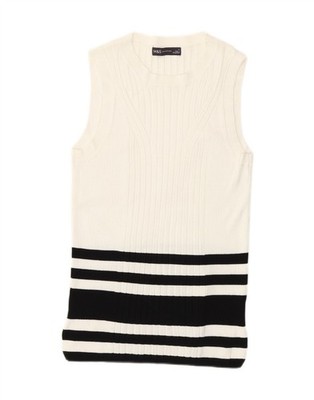 Marks & Spencer Damen Trägertop Tanktop UK 12 Medium weiß gestreift Viskose AR12