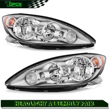 Headlights Fits 2005-2006 Toyota Camry Chrome Housing Headlamps Replacement Set