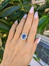 Oval Cut 3.30 Ct Natural Sapphire Diamond Wedding Ring, 14K White Gold Bridal
