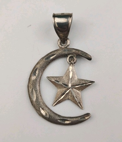 1 of A Kind Sterling Silver Crescent Moon Pendant Textured Celestial Charm 925
