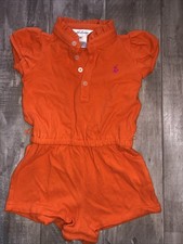 Ralph Lauren Romper Girls 9 Months Orange Polo Short Sleeve One Piece Shorts