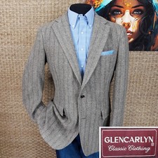 VINTAGE Glencarlyn Mens 44 L TWEED Casual Sport Coat LEATHER BUTTONS Made in USA