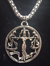 Vtg Zodiac Libra Pendant Necklace~Exceptional Estate Find~ 25" Chain~Silver Tone