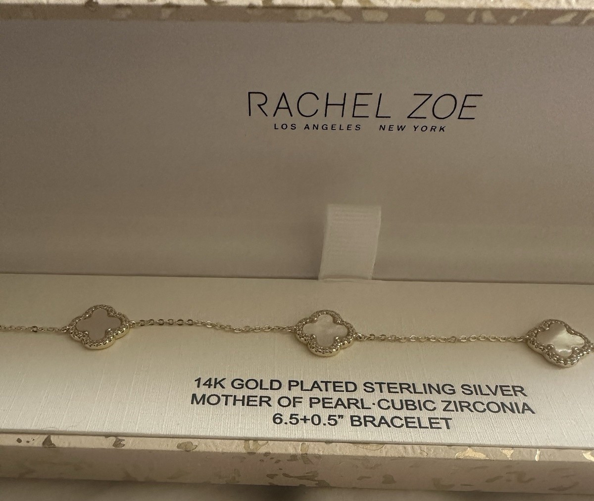 Rachel Zoe 14k Gold/Sterling Silver Mother of Pearl Pave 3 Clover