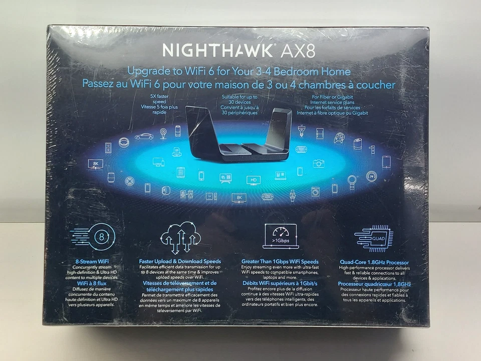 Netgear Nighthawk 8-Stream WiFi 6 Router AX8 AX6000 RAX80-100CNS - Image 3 of 4