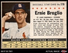 1961 Post Cereal #179 Ernie Broglio  Hand Cut Cardinals 4 - VG/EX