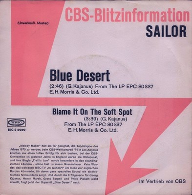 SAILOR: Blue Desert (´75 / rare orig. German W/L PROMO 7'')