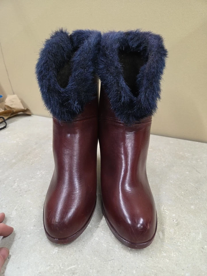 Бургундские ботинки искусственного меха отделки блок каблук зимние модные размер 7 - Изображение 3 из 4