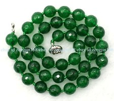 Faceted 10mm Natural Green Jade Round Gemstone Beads Necklace 18" AAA 