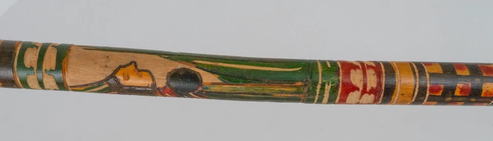 2 Vintage Mexican Hand Painted & Carved Walking Sticks Colorful Aztec Motif - Image 3 of 4