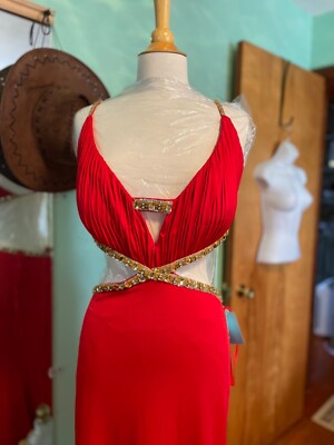 bella formals by venus prom dresses Red Beaded Evening Dress size 22 Crystals Open Back Stretch satin dresses