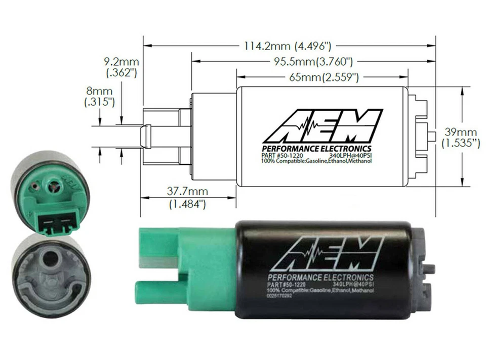 AEM 340lph E85-Compatible High Flow In-Tank Fuel Pump 65mm Offset Inlet 50-1220 - Image 2 of 4