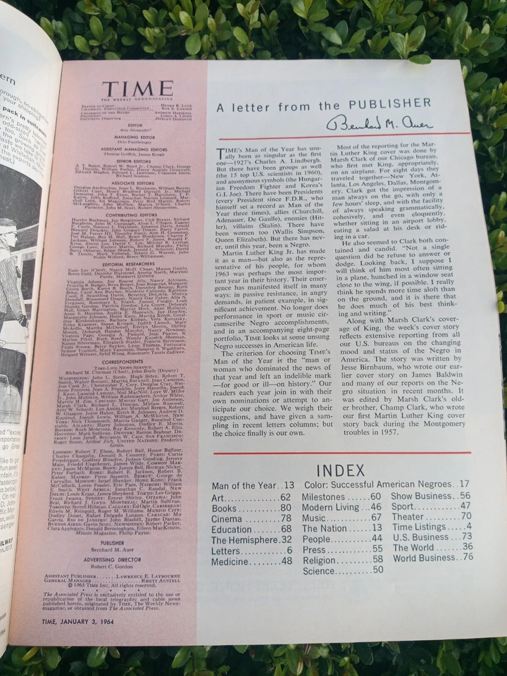 Time Magazine, Jan 3, 1964; MARTIN LUTHER KING Jr Man of the Year. Lstng392025 - Image 2 of 4