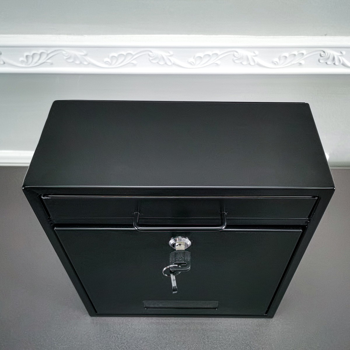 FixtureDisplays Black Outdoor Locking Drop Box – Wall Mounted Mailbox Or Suggestion Box With Key, 9.5" X 12" X 4.5"