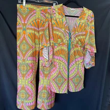 Trina Turk Swim Coverup Set Retro Groovy Colors Top and Pants Size Large