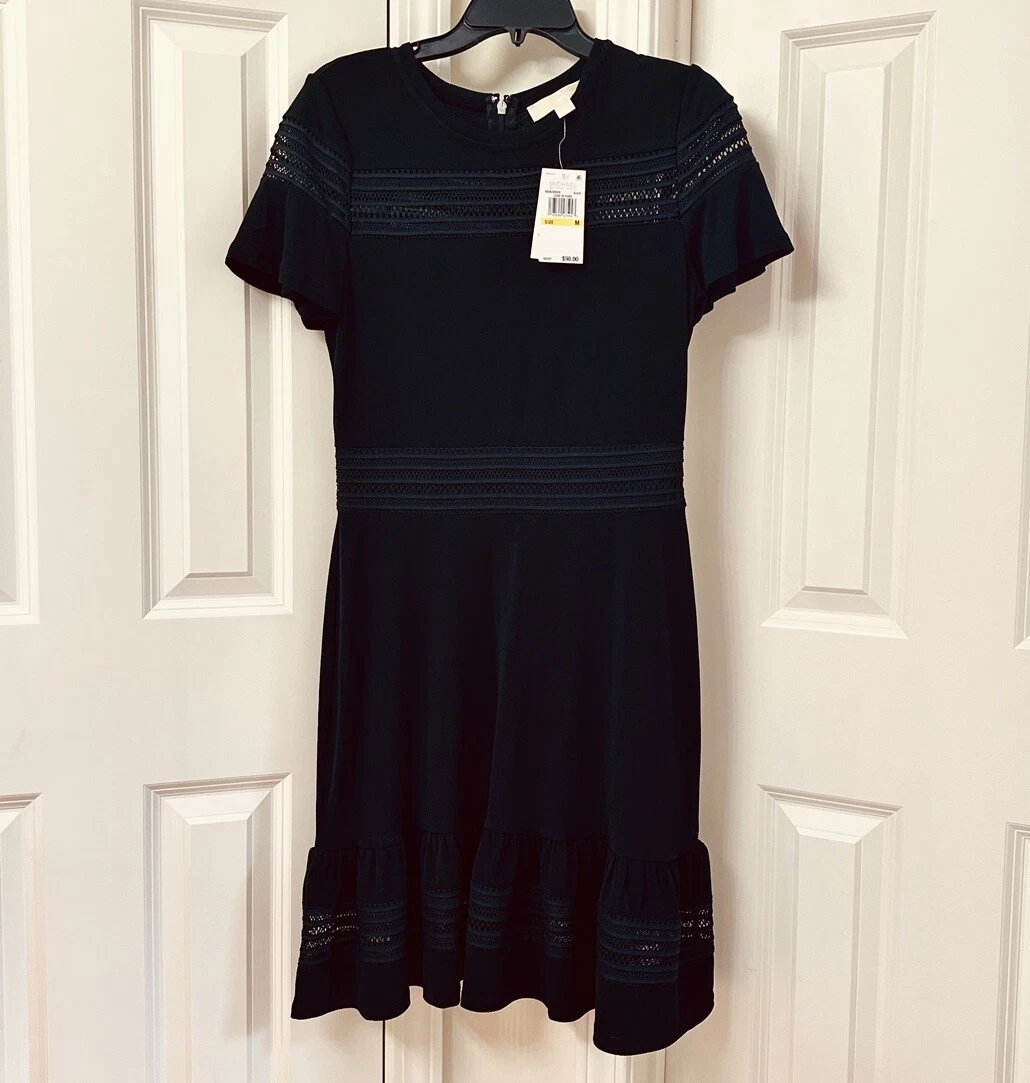 Abito Michael Kors in jersey di crepe tinta unita con inserti in rete nero