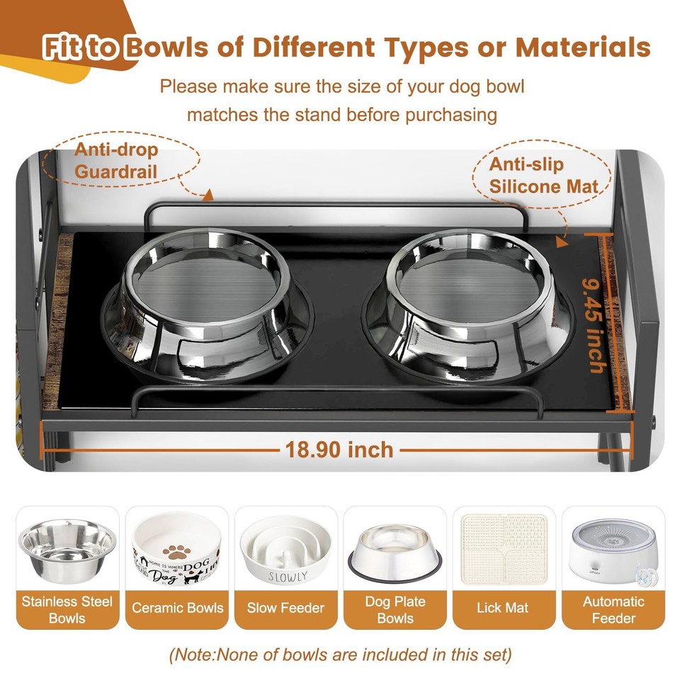 Lomivra Elevated Dog Bowls, Raised Dog Bowl Stand with Dog Toy Bin