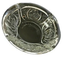 KIG Cigar Ashtray 6" Heavy Glass Round Floral Scroll Indonesia
