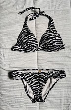 Victoria Secret zebra animal print swimsuit bikini sz M top size L black white