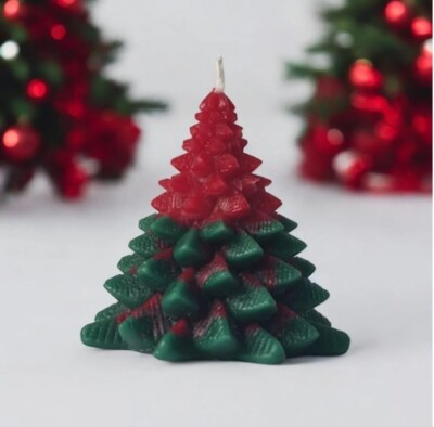 Handgefertigte Christbaumkerze - Modell 3 - grün, rot Weihnachtsdeko festliches Geschenk