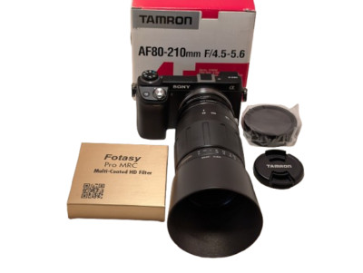Sony E-mount adapted TAMRON 80-210 mm F/4.5-5.6 Telephoto Zoom Lens. Open box.