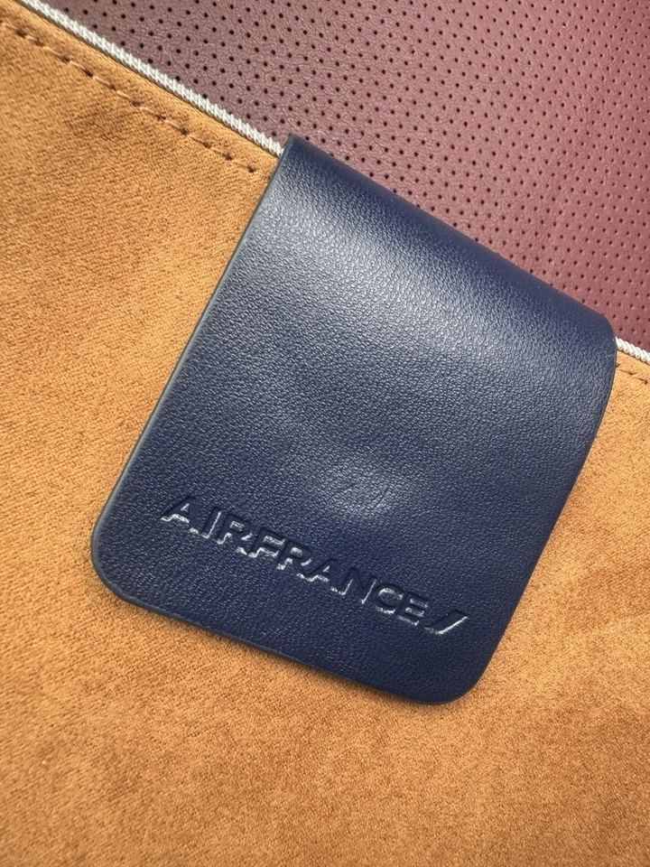AIR FRANCE Faux Suede Zip Case Brown Amenity Bag Clutch Travel Organizer Makeup  - Image 3 of 4