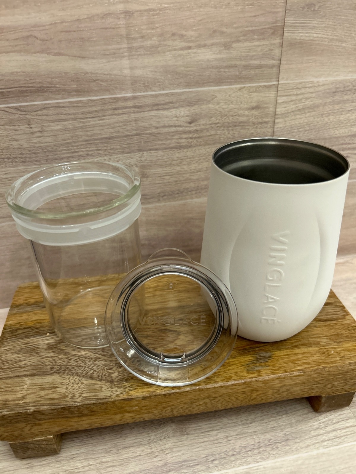 Vinglace White Glass Insert Insulated  Stemless Wine Tumbler -  Lid 10 oz