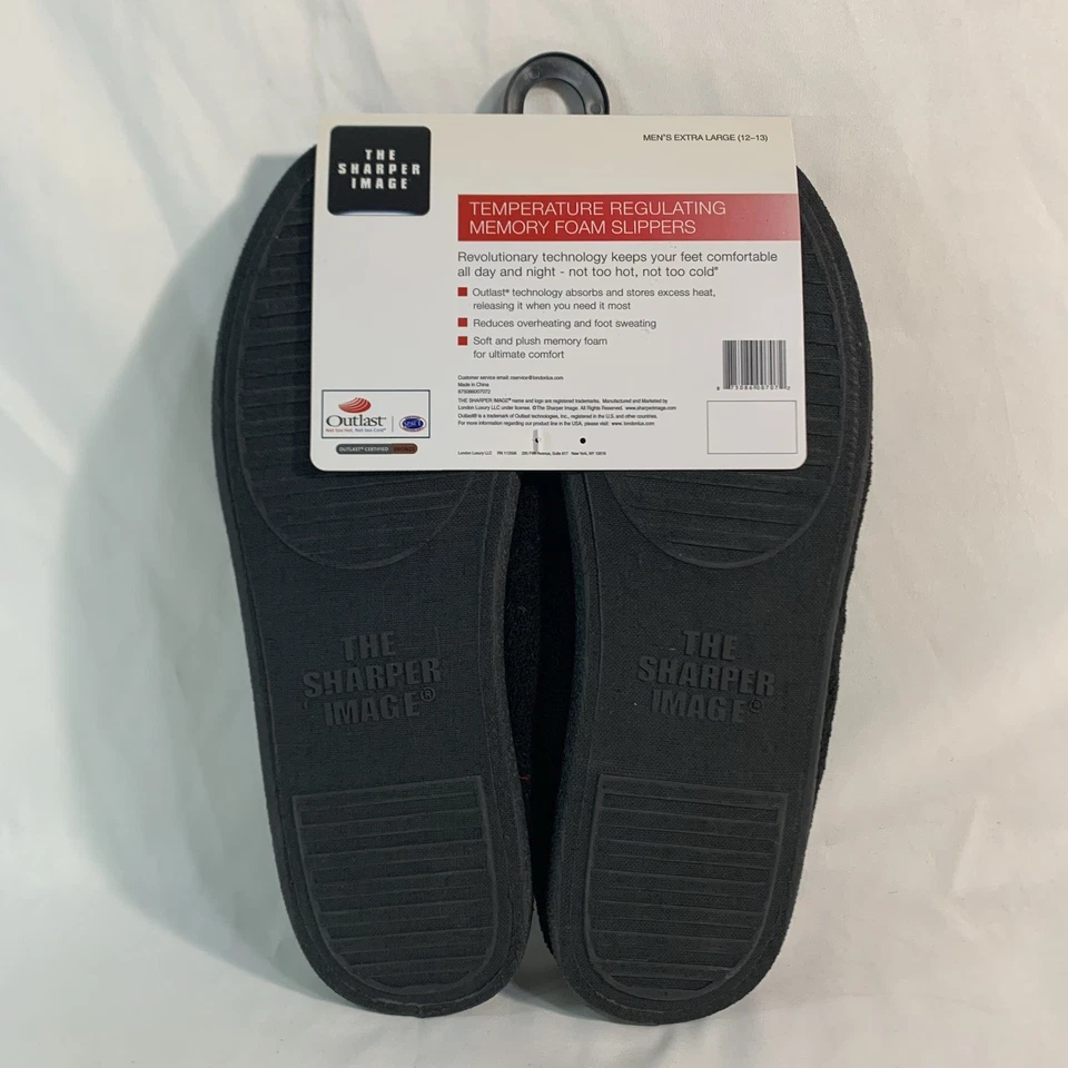 Sharper Image Temperature Regulating Slippers Mens XL (12-13) Black Memory Foam - Image 2 of 4
